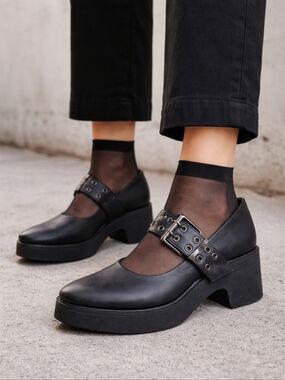 Chunky All Black Mary Janes Grunge Altternative Platform Vibes Block Heels